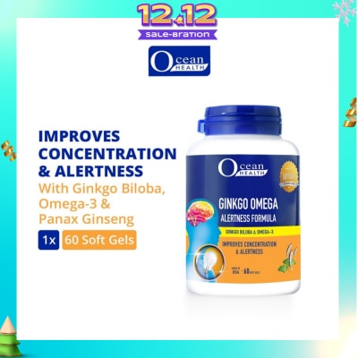 OCEAN HEALTH Ginkgo Omega Alertness Formula Softgel (Improves Concentration & Alertness + With Ginkgo Biloba, Ginseng & Omega-3 DHA) 60s