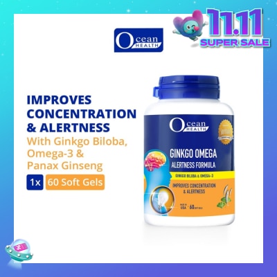 OCEAN HEALTH Ginkgo Omega Alertness Formula Softgel (Improves Concentration & Alertness + With Ginkgo Biloba, Ginseng & Omega-3 DHA) 60s