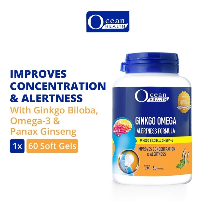 Ginkgo Omega Alertness Formula Softgel (Improves Concentration & Alertness + With Ginkgo Biloba, Ginseng & Omega-3 DHA) 60s