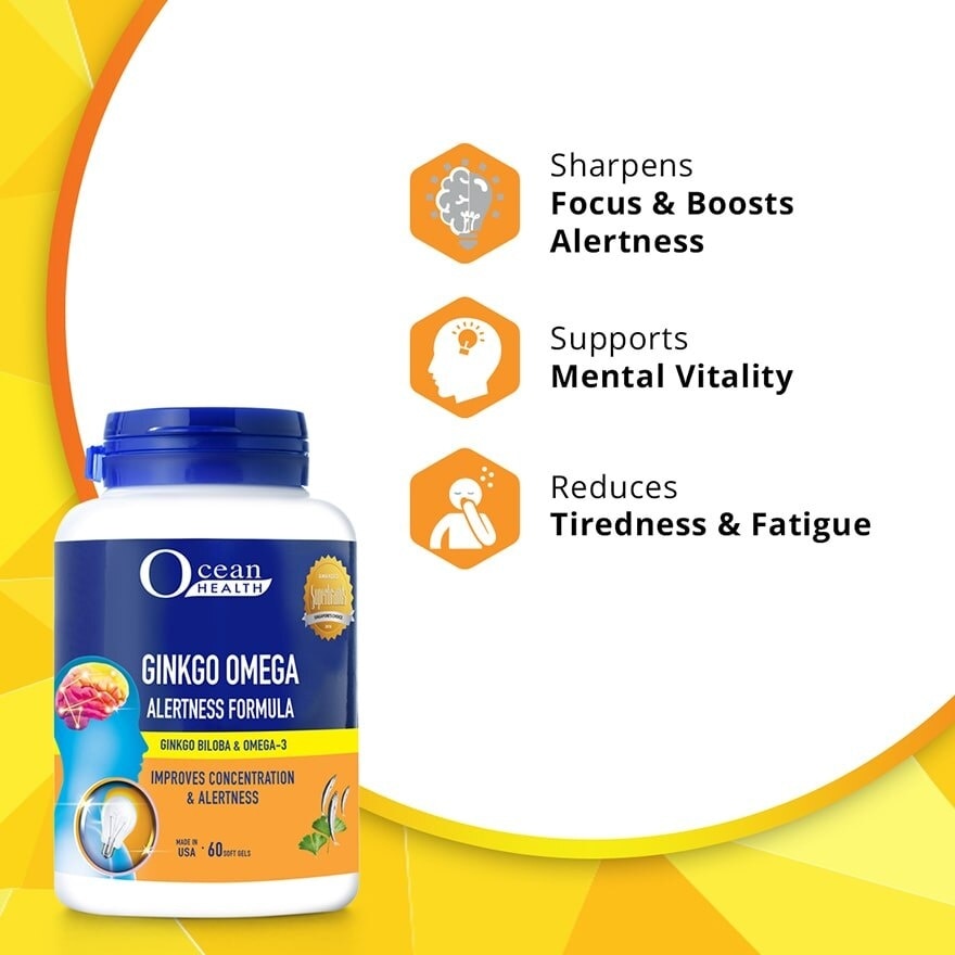 Ginkgo Omega Alertness Formula Softgel (Improves Concentration & Alertness + With Ginkgo Biloba, Ginseng & Omega-3 DHA) 60s