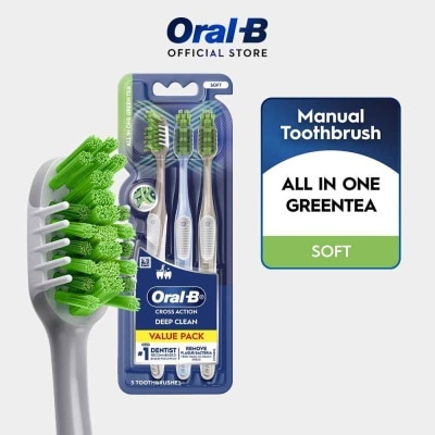 ORAL-B Cross Action All-In-One Green Tea Soft Toothbrush 3s