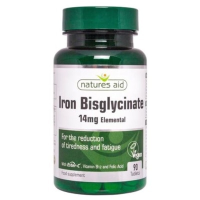 NATURES AID Iron Bisglycinate 14mg Elemental 90s