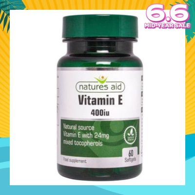 NATURES AID Vitamin E 400iu Softgels Natural Source Vitamin E with 24mg Mixed Tocopherols 60s