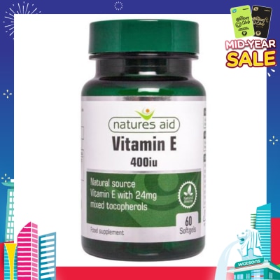 NATURES AID Vitamin E 400iu Softgels Natural Source Vitamin E with 24mg Mixed Tocopherols 60s