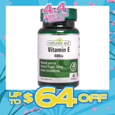 NATURES AID - Vitamin E 400iu Softgels Natural Source Vitamin E with 24mg Mixed Tocopherols 60s