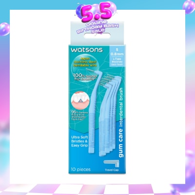 WATSONS - L-Type Interdental Brush, 0.8Mm (For Back And Moderately Spaced Teeth, High Durability, Ultra-Soft & Easy Grip) 10s