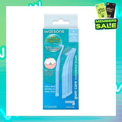 WATSONS L-Type Interdental Brush, 0.8Mm (For Back And Moderately Spaced Teeth, High Durability, Ultra-Soft & Easy Grip) 10s