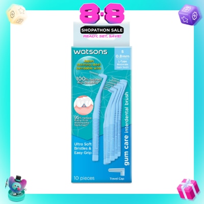 WATSONS - L-Type Interdental Brush, 0.8Mm (For Back And Moderately Spaced Teeth, High Durability, Ultra-Soft & Easy Grip) 10s