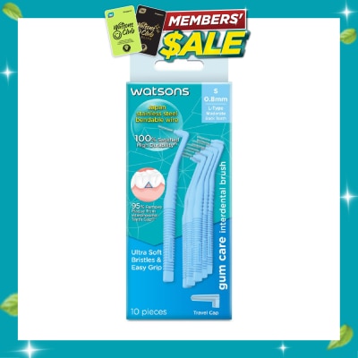 WATSONS L Type Interdental Brush, 0.8Mm (For Back And Moderately Spaced Teeth, High Durability, Ultra Soft & Easy Grip) 10s image