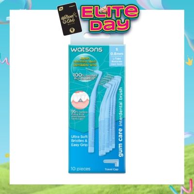WATSONS - L-Type Interdental Brush, 0.8Mm (For Back And Moderately Spaced Teeth, High Durability, Ultra-Soft & Easy Grip) 10s