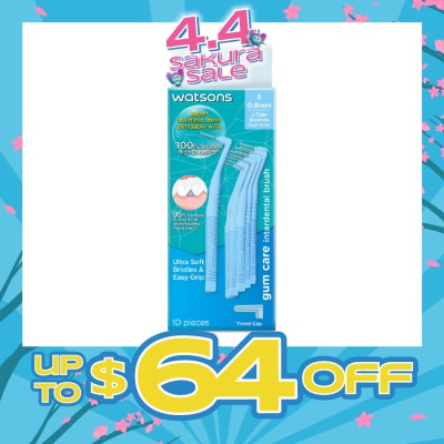 WATSONS - L-Type Interdental Brush, 0.8Mm (For Back And Moderately Spaced Teeth, High Durability, Ultra-Soft & Easy Grip) 10s