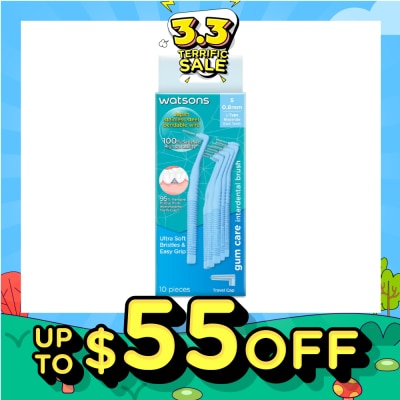 WATSONS L-Type Interdental Brush, 0.8Mm (For Back And Moderately Spaced Teeth, High Durability, Ultra-Soft & Easy Grip) 10s