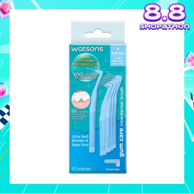 WATSONS L-Type Interdental Brush, 0.8Mm (For Back And Moderately Spaced Teeth, High Durability, Ultra-Soft & Easy Grip) 10s