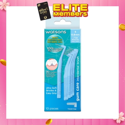 WATSONS L-Type Interdental Brush, 0.8Mm (For Back And Moderately Spaced Teeth, High Durability, Ultra-Soft & Easy Grip) 10s