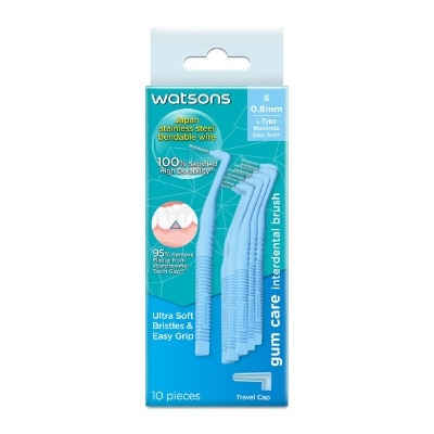 WATSONS L-Type Interdental Brush, 0.8Mm (For Back And Moderately Spaced Teeth, High Durability, Ultra-Soft & Easy Grip) 10s