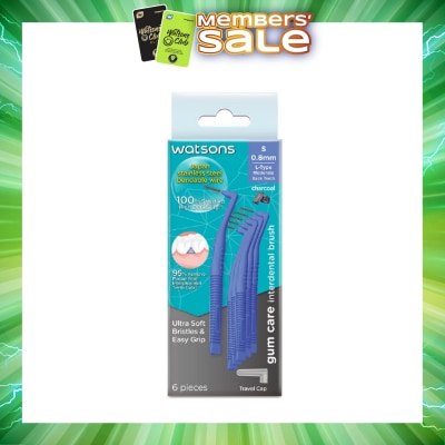 WATSONS - L-Type Charcoal Interdental Brush, 0.8Mm (For Back And Moderately Spaced Teeth, Charcoal Fresh Breath, High Durability, Ultra-Soft & Easy Grip) 6s