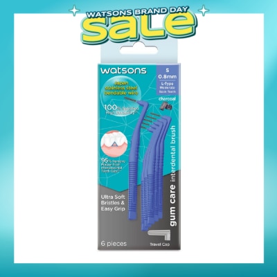 WATSONS - L-Type Charcoal Interdental Brush, 0.8Mm (For Back And Moderately Spaced Teeth, Charcoal Fresh Breath, High Durability, Ultra-Soft & Easy Grip) 6s