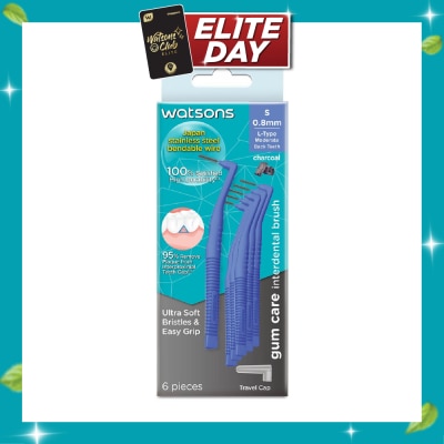 WATSONS L Type Charcoal Interdental Brush, 0.8Mm (For Back And Moderately Spaced Teeth, Charcoal Fresh Breath, High Durability, Ultra Soft & Easy Grip) 6s image