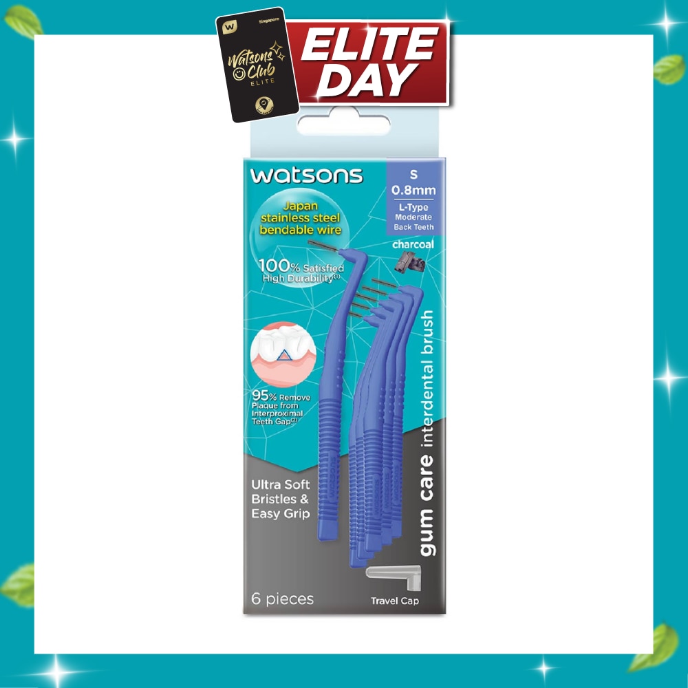 L Type Charcoal Interdental Brush, 0.8Mm (For Back And Moderately Spaced Teeth, Charcoal Fresh Breath, High Durability, Ultra Soft & Easy Grip) 6s image