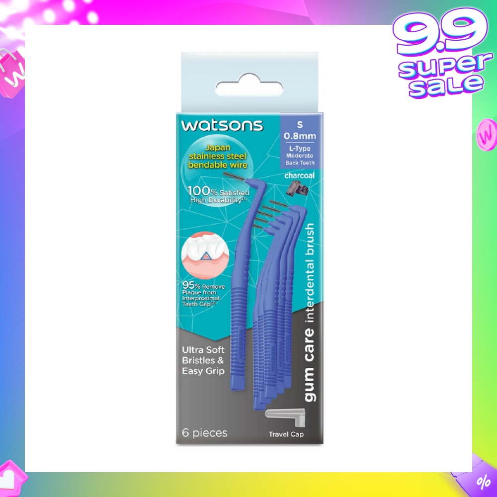 L-Type Charcoal Interdental Brush, 0.8Mm (For Back And Moderately Spaced Teeth, Charcoal Fresh Breath, High Durability, Ultra-Soft & Easy Grip) 6s