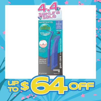 WATSONS - L-Type Charcoal Interdental Brush, 0.8Mm (For Back And Moderately Spaced Teeth, Charcoal Fresh Breath, High Durability, Ultra-Soft & Easy Grip) 6s