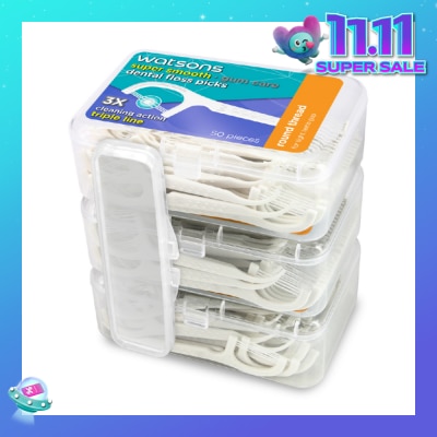 WATSONS Super Smooth Round Thread Triple Line Floss Picks 50s x 3 Boxes