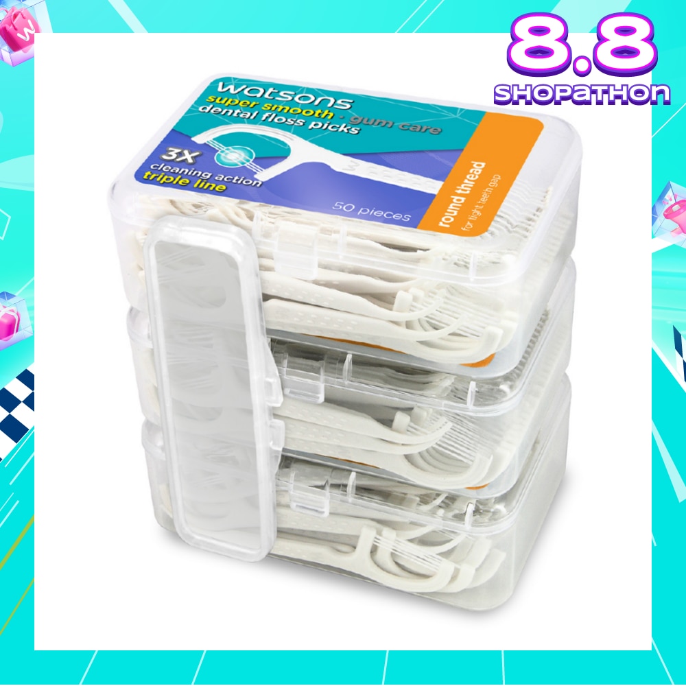 Super Smooth Round Thread Triple Line Floss Picks 50s x 3 Boxes