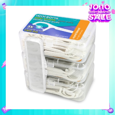 WATSONS Super Smooth Round Thread Triple Line Floss Picks 50s x 3 Boxes