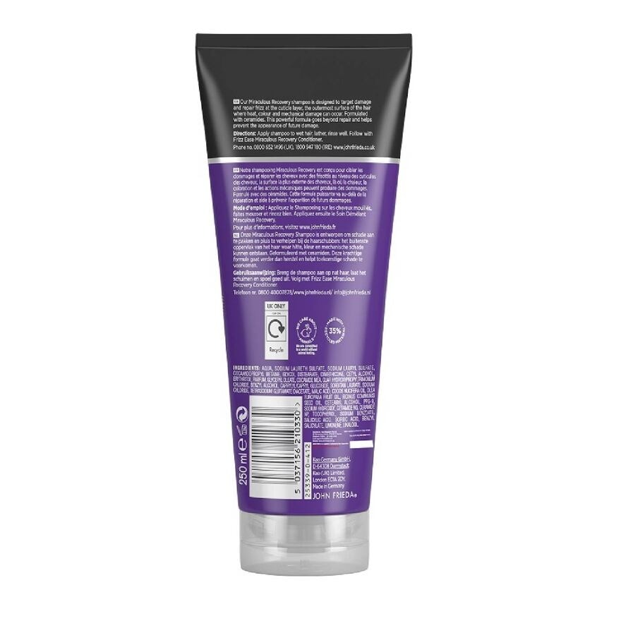 Frizz Ease Miraculous Recovery with Ceramides Repairing Shampoo (For Frizzy Damaged Hair) 250ml