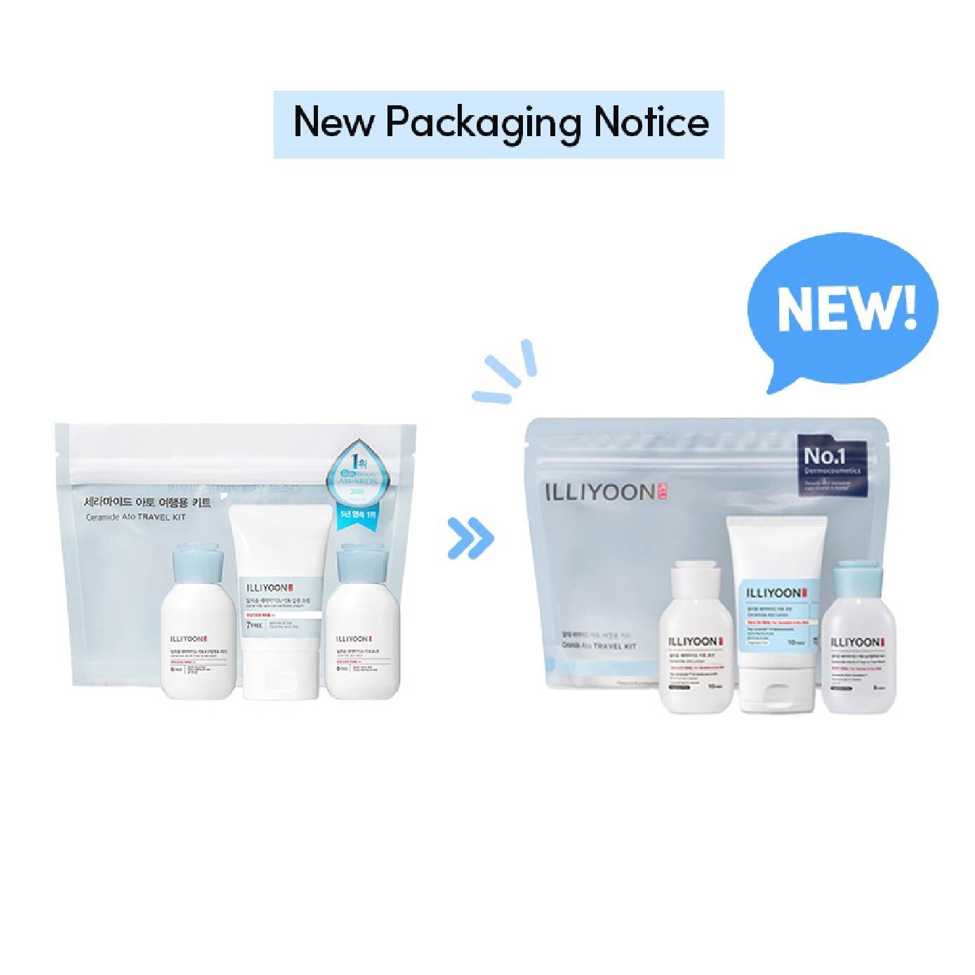 ILLIYOON Ceramide Ato Travel Kit (Lotion 50ml, Cream 30ml & Wash