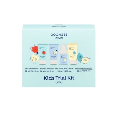 GOONGBE Kids Trial Kit (Silky Shampoo 30ml, Mild Body Wash 30ml, Bubble Facial Cleanser 30ml & Moisture Body Lotion 30ml) 1s