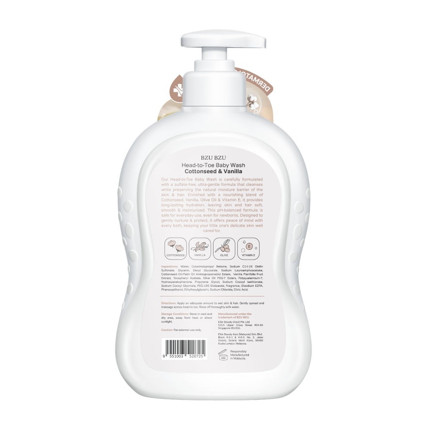 Head-To-Toe Baby Wash Cottonseed & Vanilla 600ml