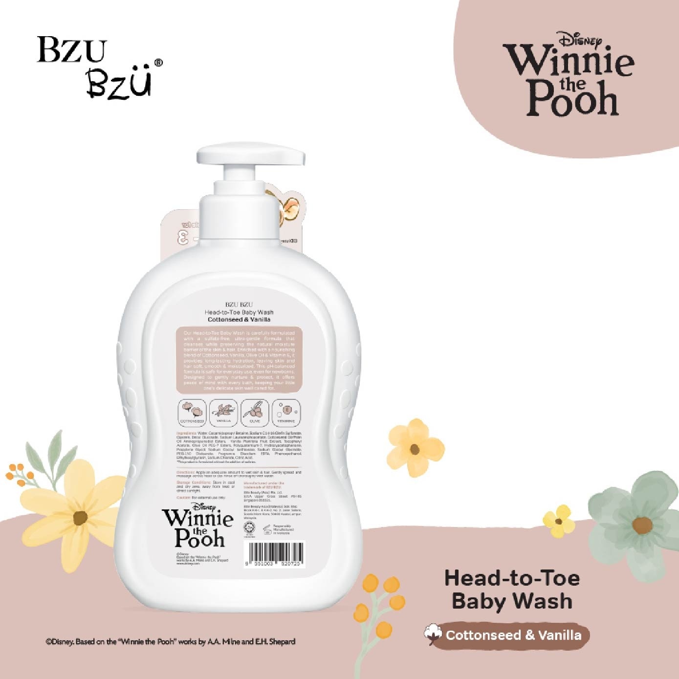 Head-To-Toe Baby Wash Cottonseed & Vanilla 600ml