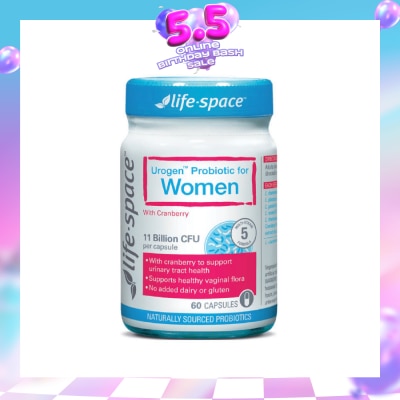 LIFE SPACE - Urogen Probiotic For Women With Cranberry 11 Billion CFU Capsule 60s (Expiry: Feb`2027)
