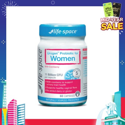 LIFE SPACE Urogen Probiotic For Women With Cranberry 11 Billion CFU Capsule 60s