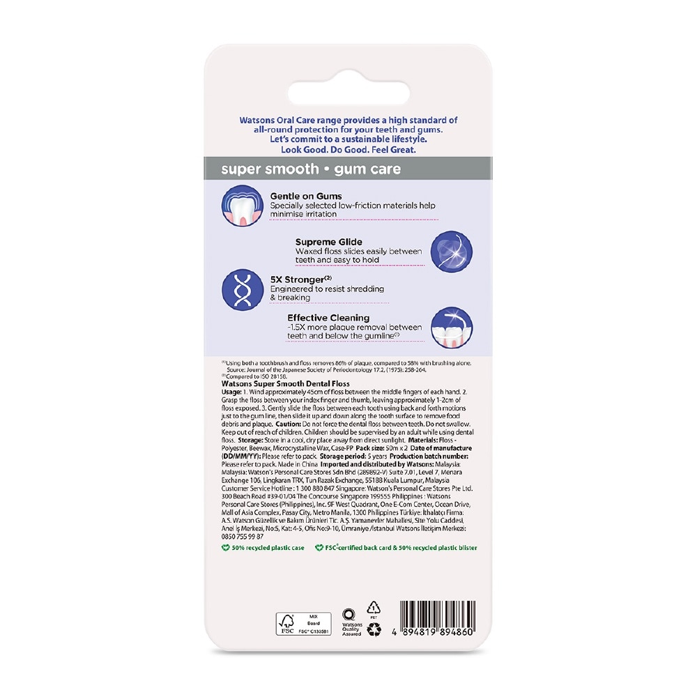 Satin Super Smooth Mint Dental Floss 2 x 50m