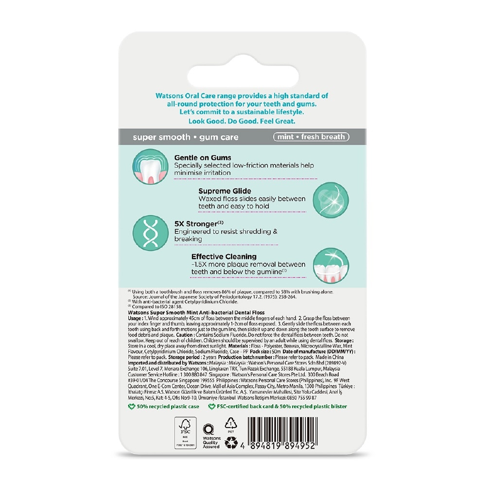 Satin Super Smooth Mint Antibacterial Dental Floss 50m