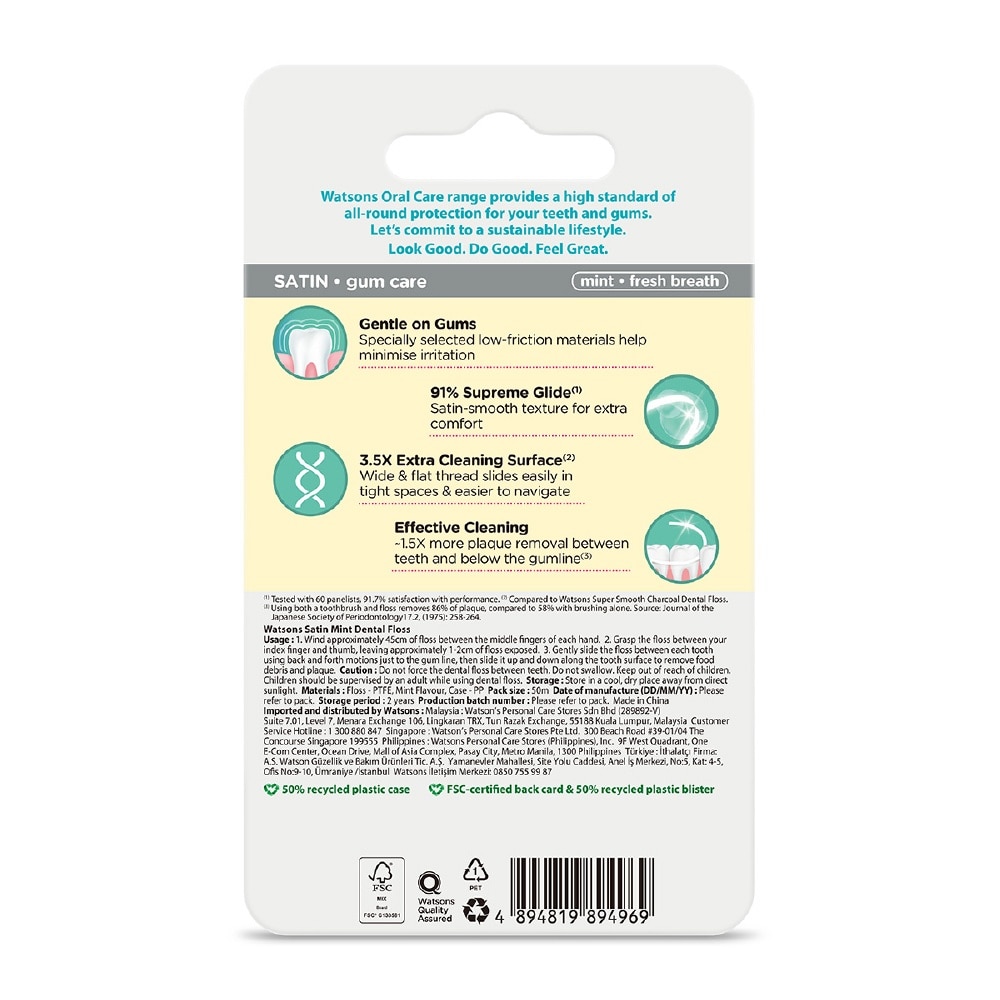 Satin Super Smooth Mint Dental Floss 50m