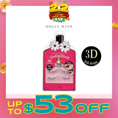 DOLLY WINK Eyelash With Fixer 32 Soft Glamorous 2s (Expiry: Sep`2026)