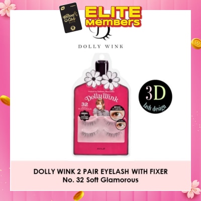 DOLLY WINK Eyelash With Fixer 32 Soft Glamorous 2s (Expiry: Sep`2026)