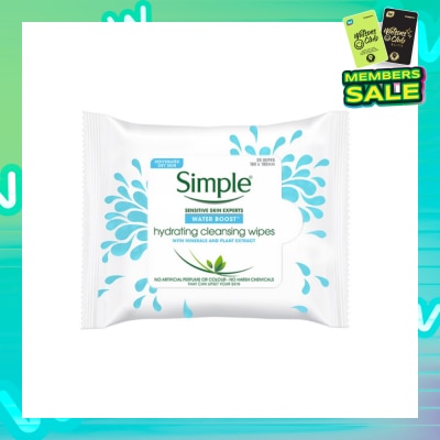 SIMPLE Water Boost Hydrating Cleansing Wipes 25s