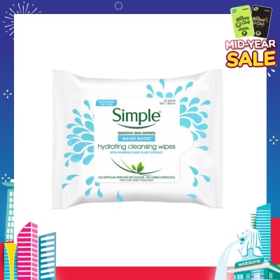 SIMPLE Water Boost Hydrating Cleansing Wipes 25s
