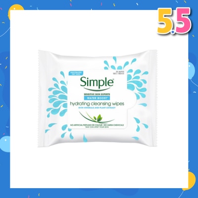 SIMPLE Water Boost Hydrating Cleansing Wipes 25s