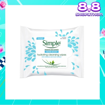 SIMPLE Water Boost Hydrating Cleansing Wipes 25s