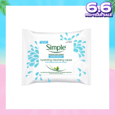 SIMPLE Water Boost Hydrating Cleansing Wipes 25s