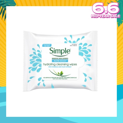 SIMPLE Water Boost Hydrating Cleansing Wipes 25s