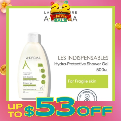 ADERMA Hydra-Protective Soap-free Cleanses Hydrate & Protects Shower Gel (For Face, Body & Hair) 500ml