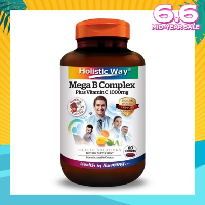 HOLISTIC WAY Mega B Complex Plus Vitamin C 1000mg Tablets (Support the Nervous System and Overall Health) 60s