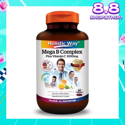 HOLISTIC WAY Mega B Complex Plus Vitamin C 1000mg Tablets (Support the Nervous System and Overall Health) 60s