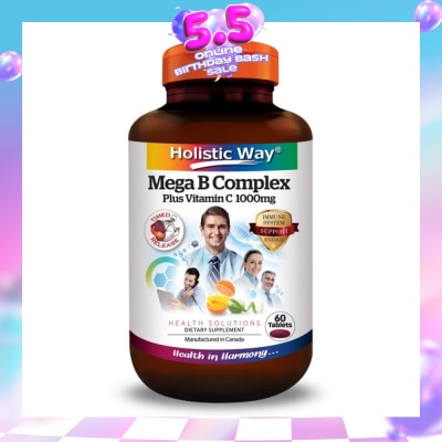 HOLISTIC WAY - Mega B Complex Plus Vitamin C 1000mg Tablets (Support the Nervous System and Overall Health) 60s